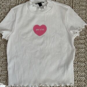 Forever 21 White Tee with Pink Heart Design